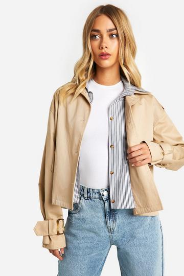 Stripe Shirt Detail Short Trench Coat stone