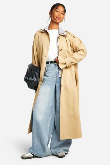 Gestreepte Trenchcoat Met Blouse Detail beige