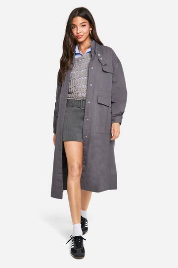 Grey Utility Pocket Detail Trench Coat