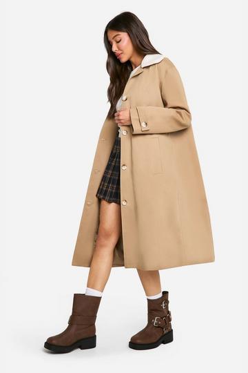 Borg Collar Trench Coat camel