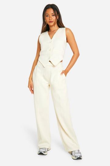 Button Through Waistcoat And Straight Leg Track Pants Set ecru