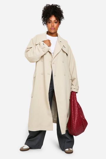 Stone Beige Plus Belted Trench Coat