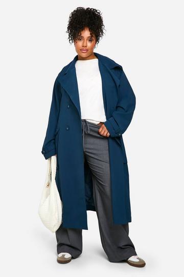 Plus Trenchcoat Met Ceintuur navy