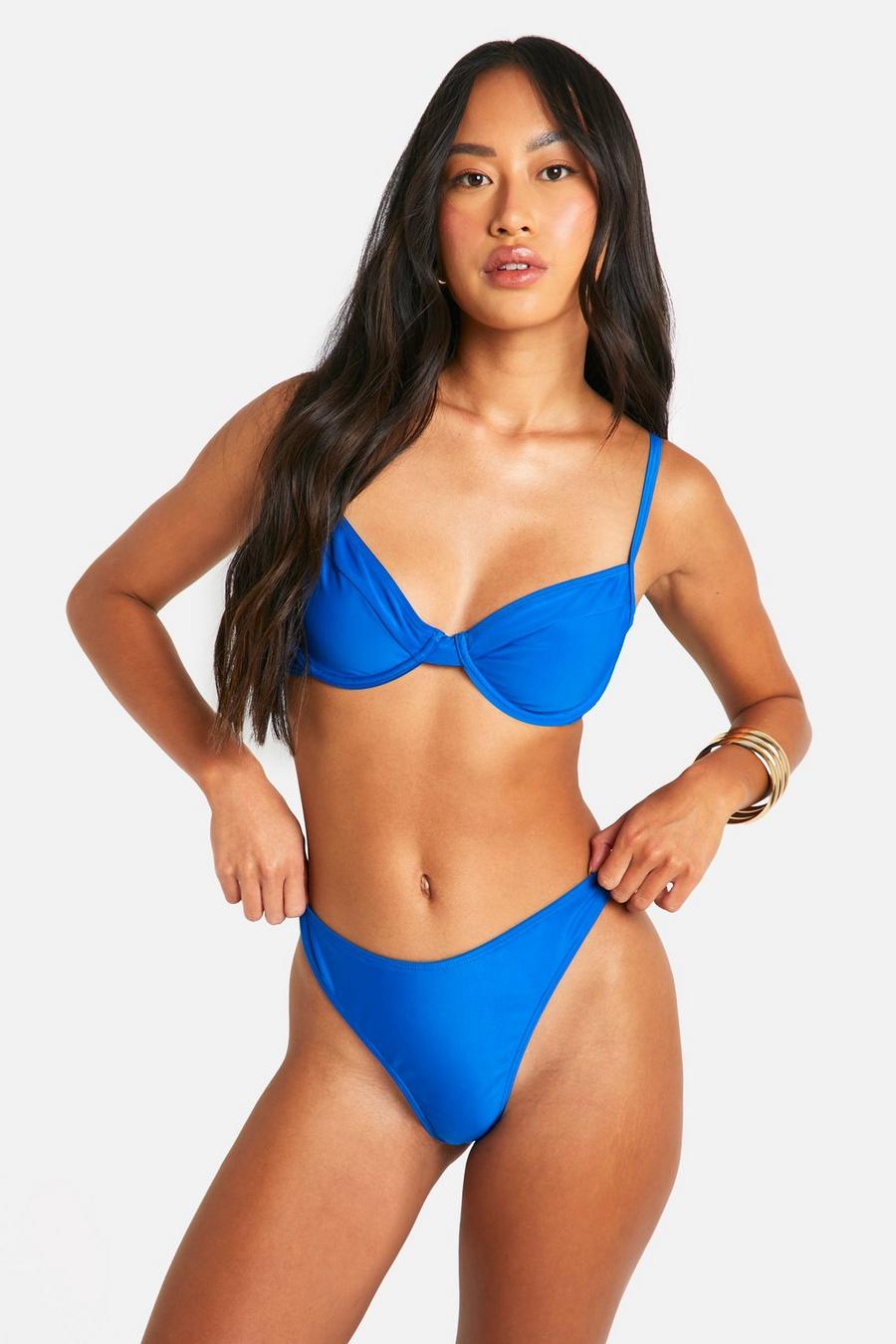 Electric blue Underwired Thong Bikini Set 