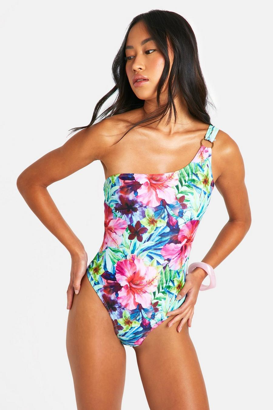 Multi Tropical One Shoulder Ring Swimsuit image number 1