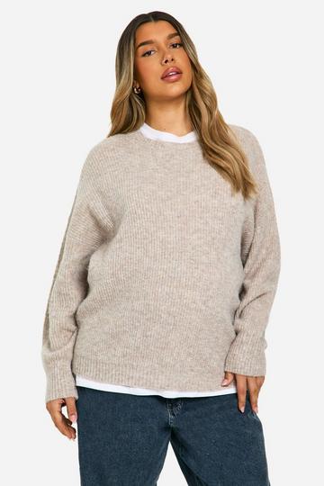 Maternity Soft Knit Oversized Sweater stone