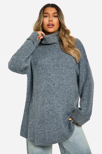 Maternity Turtleneck Longline Batwing Jumper charcoal