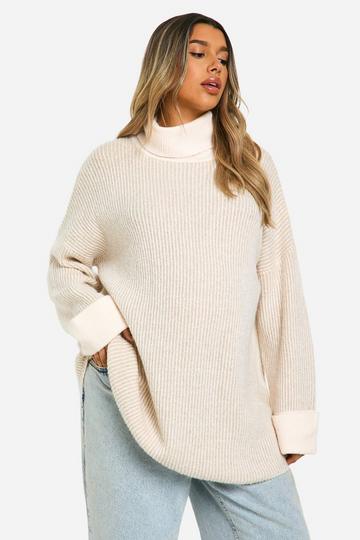 Cream White Maternity Turtleneck Longline Batwing Sweater