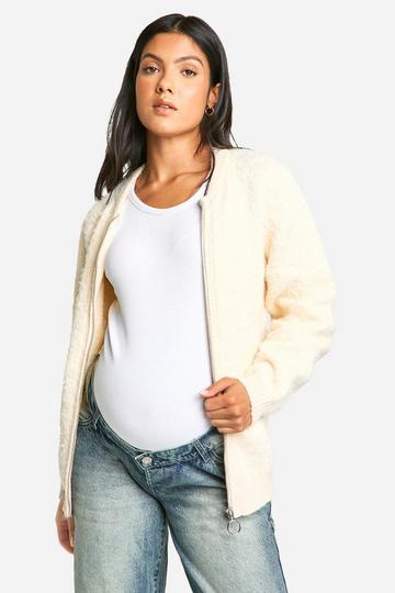 Maternity Knitted Bomber Jacket ecru