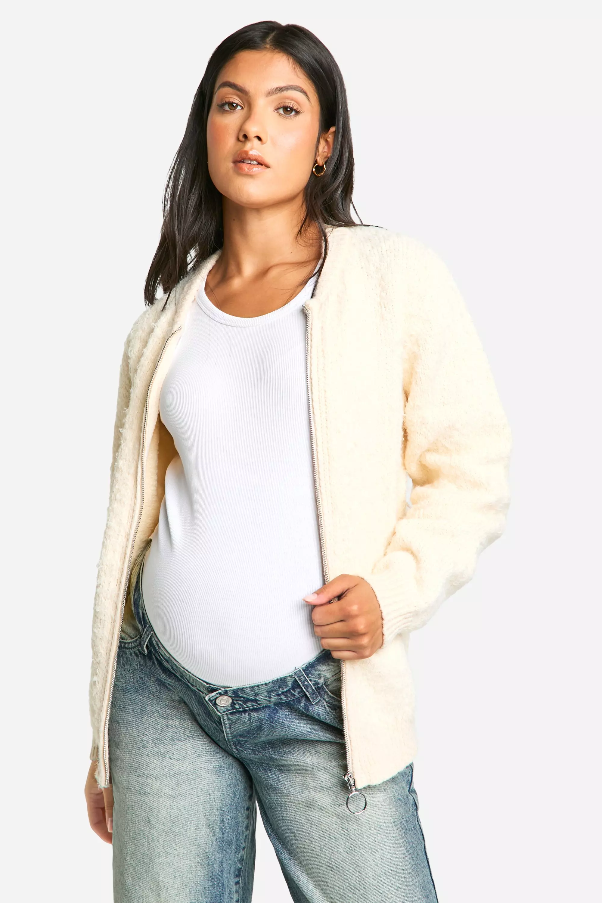 Ecru Maternity Knitted Bomber Jacket  alternative image