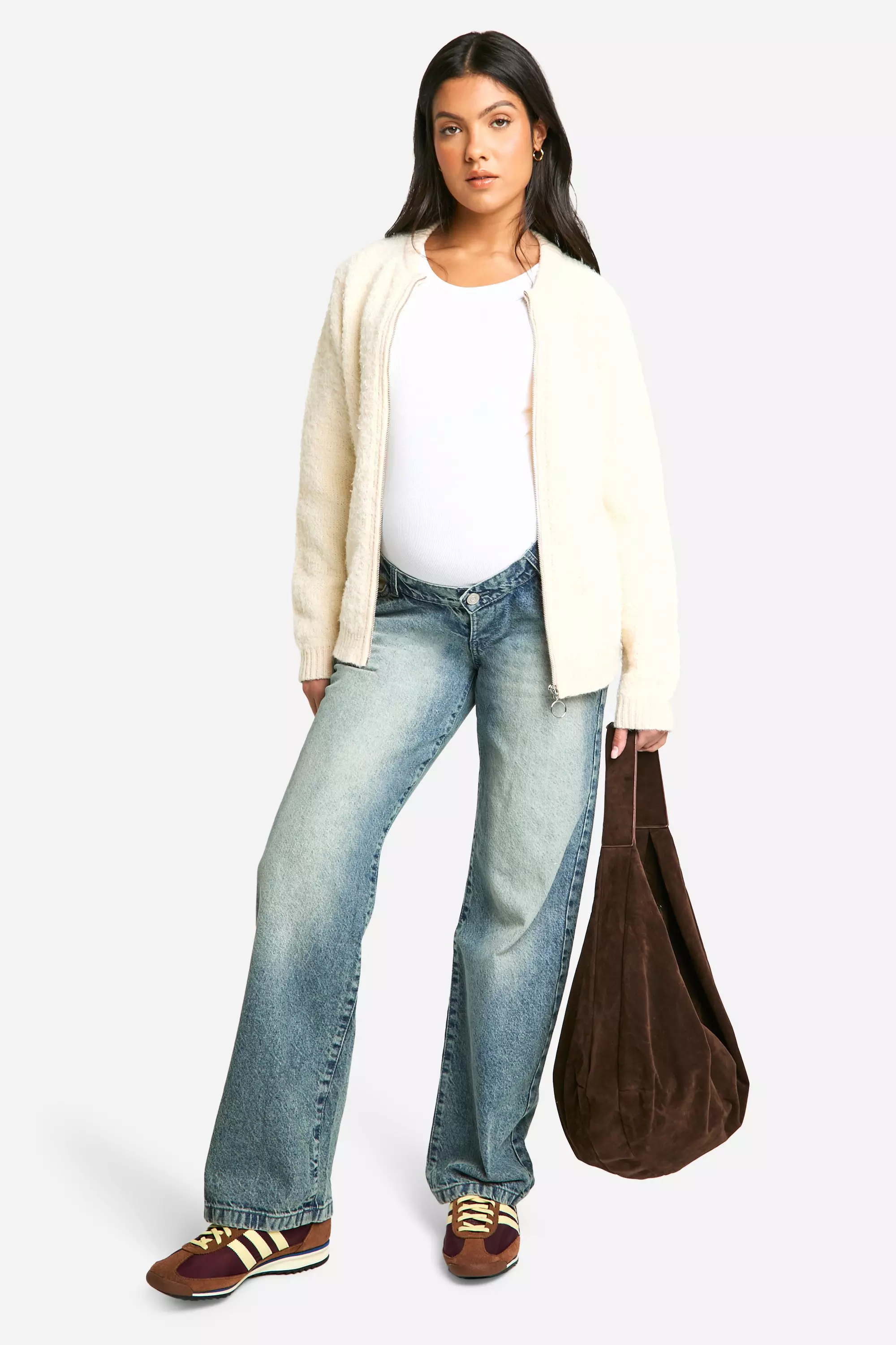 Ecru Maternity Knitted Bomber Jacket  alternative image