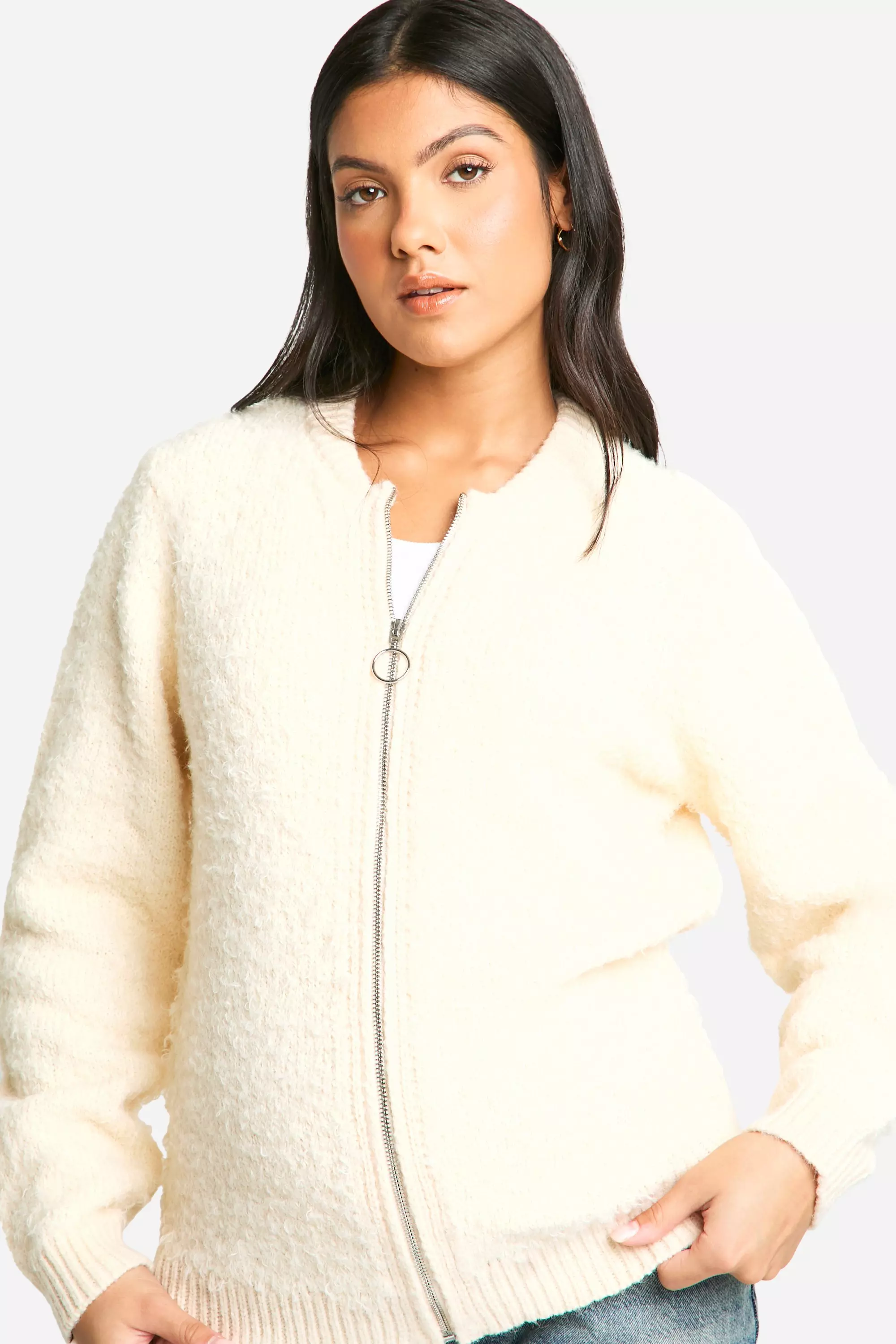 Ecru Maternity Knitted Bomber Jacket  alternative image