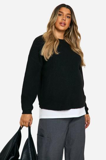 Maternity Soft Rib Knit Balloon Sleeve Sweater black