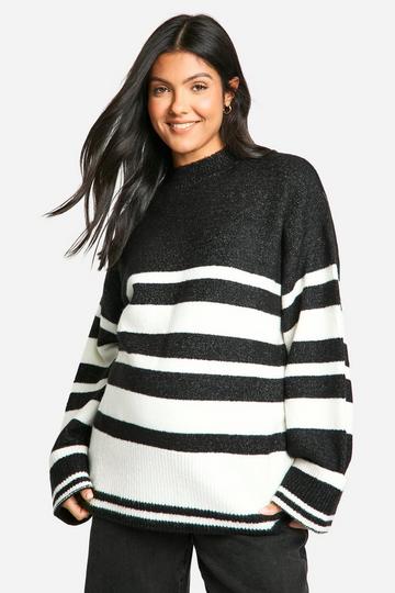 Maternity Mixed Stripe Oversized Jumper black