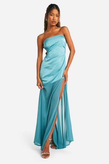 Satin Chiffon Mix Bandeau Maxi Dress teal