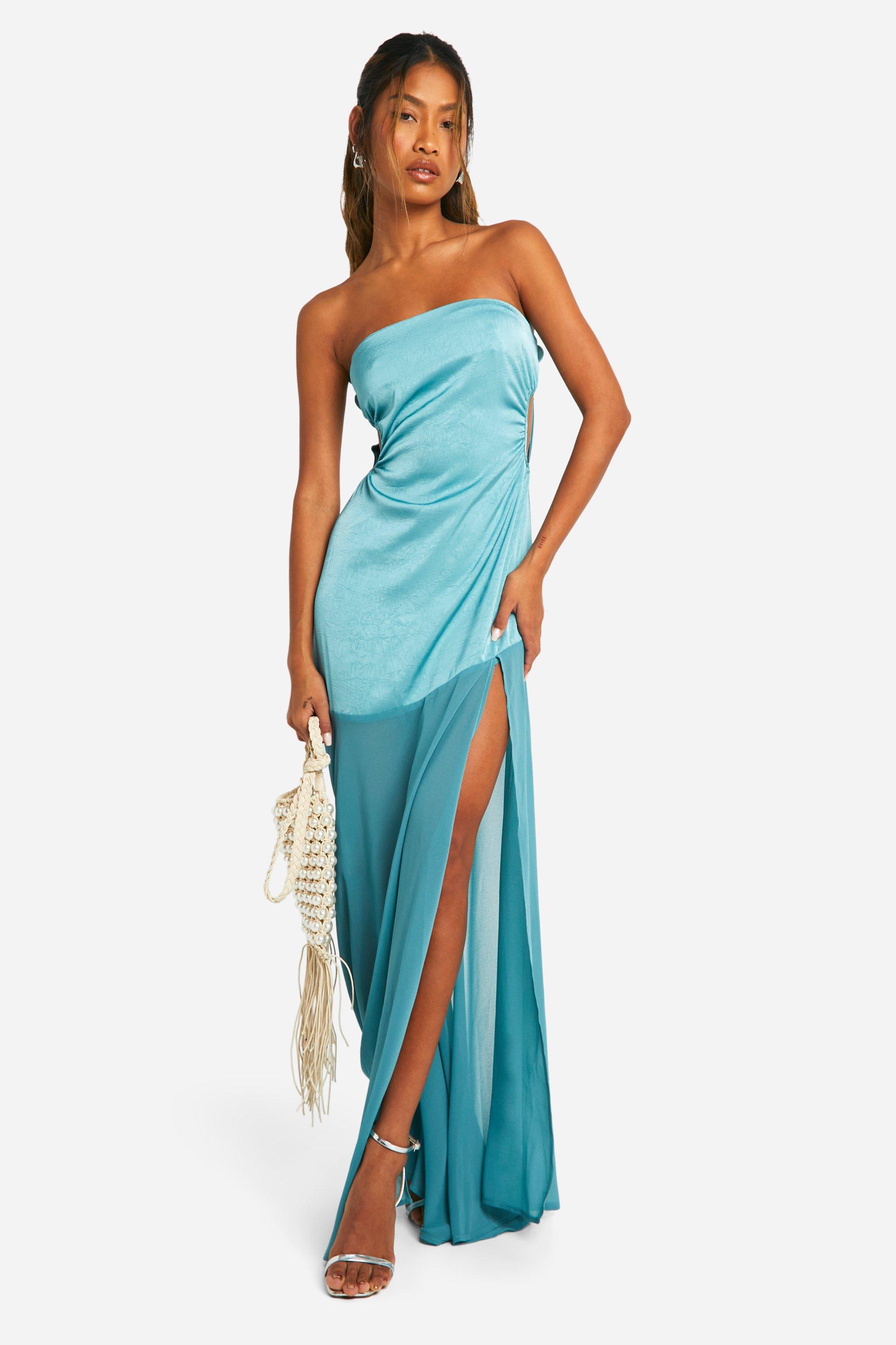 Robe bustier longue satinee en mousseline de soie boohoo FR
