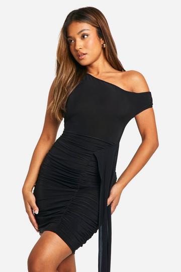 Petite Drape Detail Slinky Mini Dress black