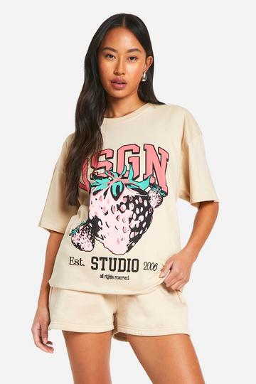 Dsgn Studio Strawberry Varsity Oversized T-shirt stone