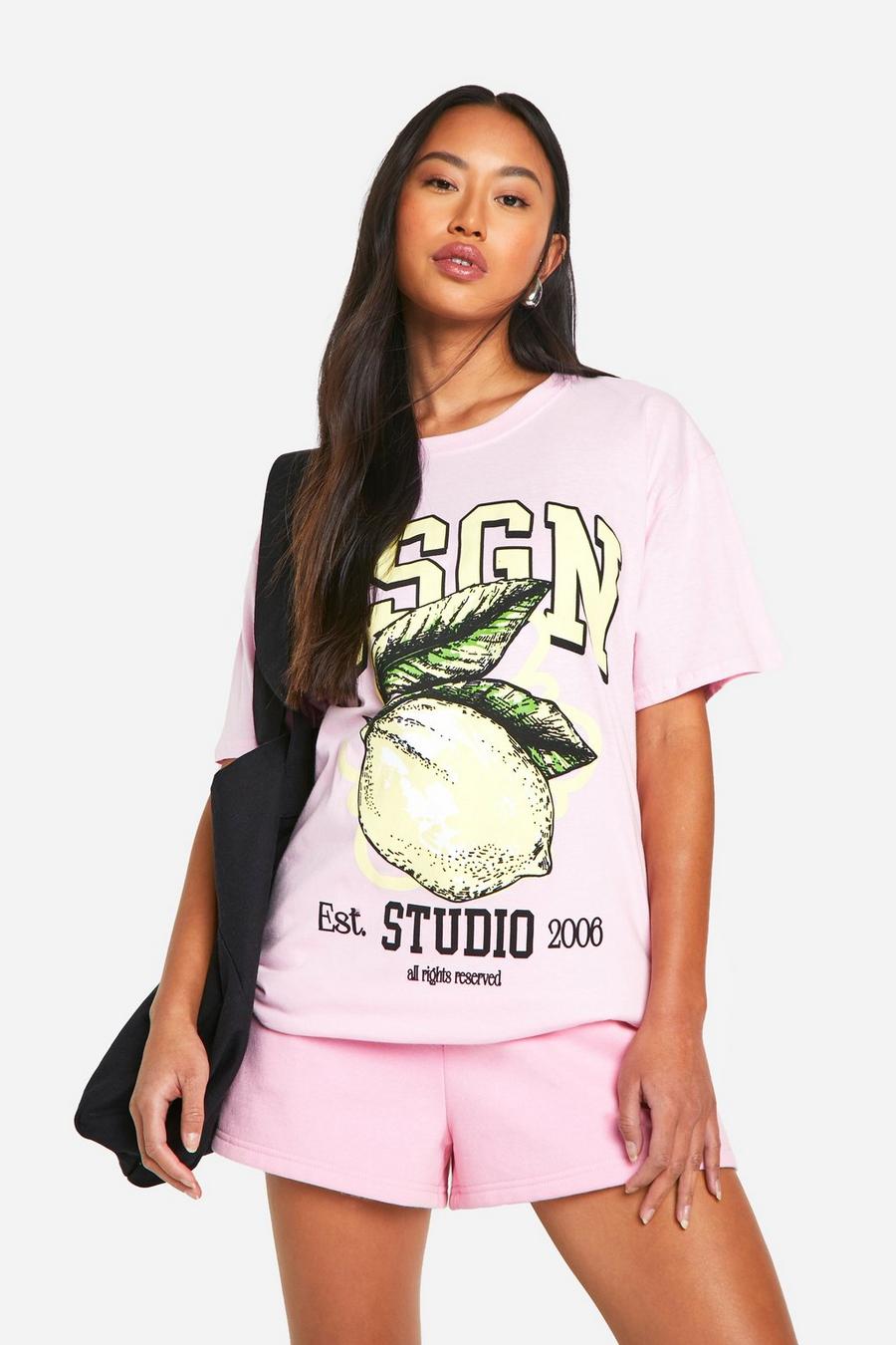 Pink Dsgn Studio Lemon Varsity Oversized T-shirt image number 1