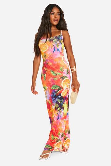 Fruit Print Textured Sheer Maxi Dress multi