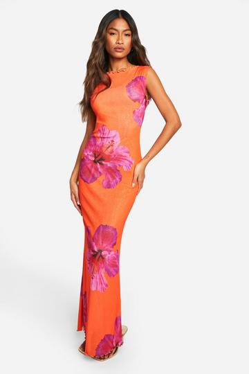 Hibiscus Textured Sheer Maxi Dress orange