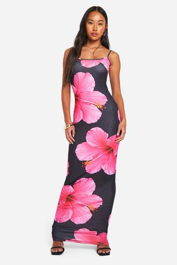 Textured Sheer Floral Strappy Maxi Dress black