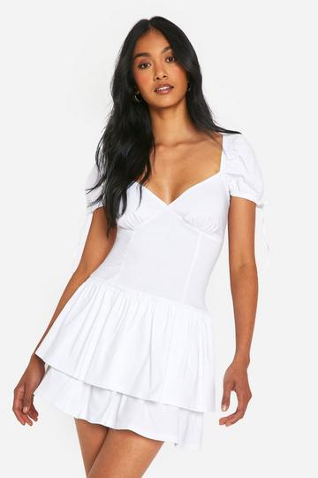 Frill Puff Sleeve Milkmaid Mini Dress white