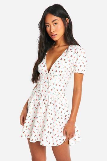 Cherry Milkmaid Mini Dress white