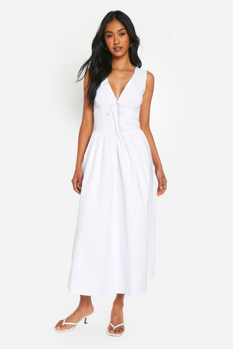 White Tie Front Milkmaid Midaxi Dress
