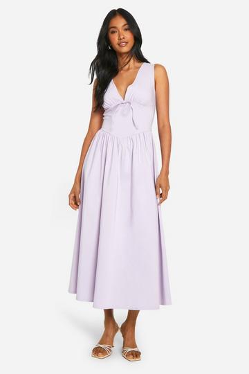 Tie Front Milkmaid Midi Dress lilac