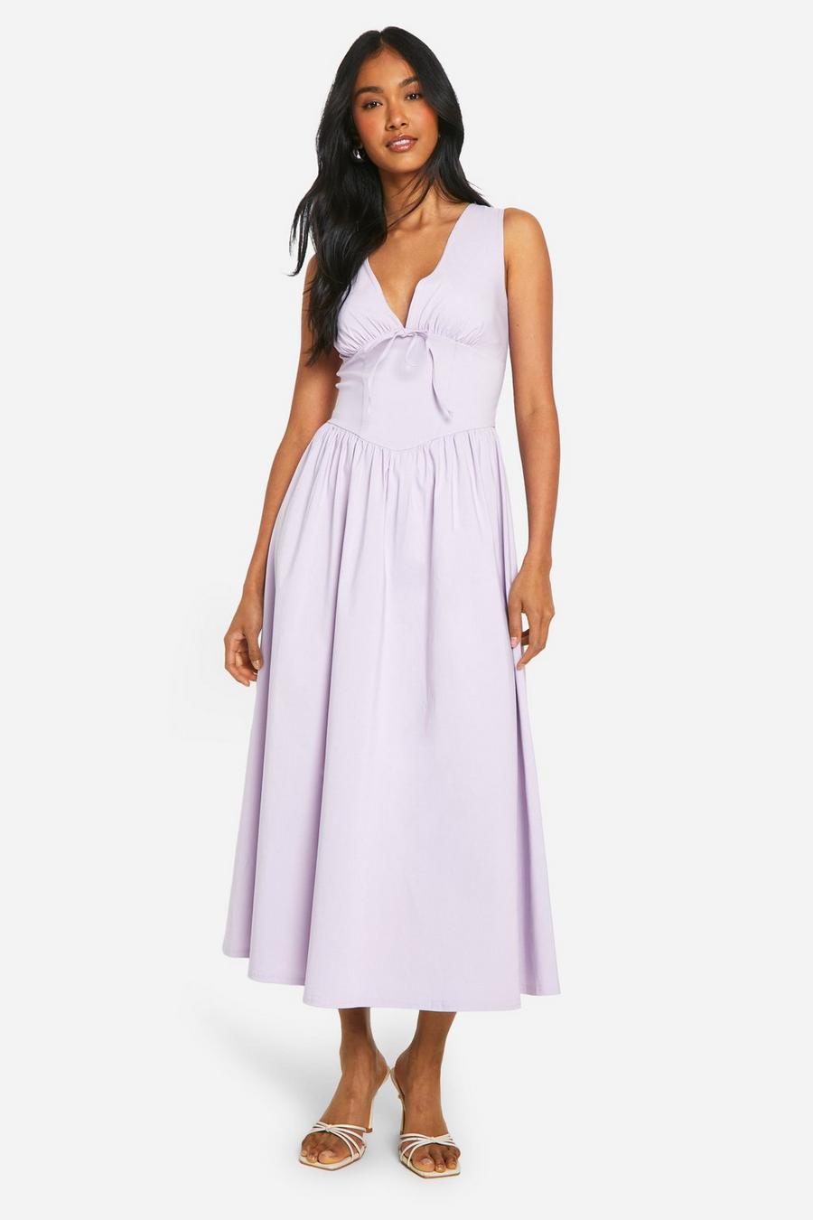 Lilac Tie Front Milkmaid Midaxi Dress