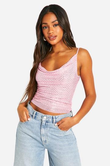 Hotfix Diamante Strappy Back Top pale pink