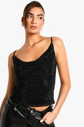 Black Hotfix Diamante Strappy Back Top