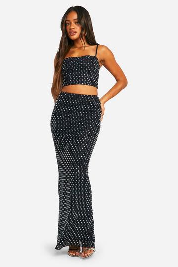 Hotfix Diamante Crop & Maxi Skirt Co-ord black