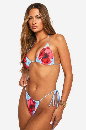 Floral Triangle Bikini Set blue