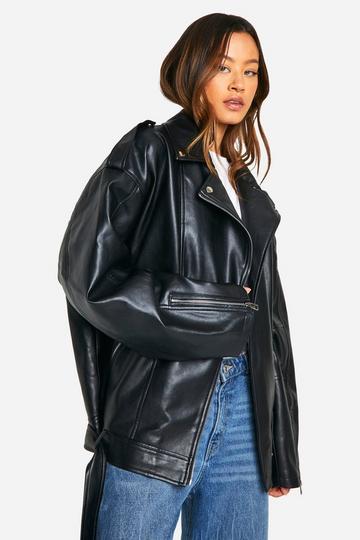 Tall Oversized Nepleren Biker Jas black