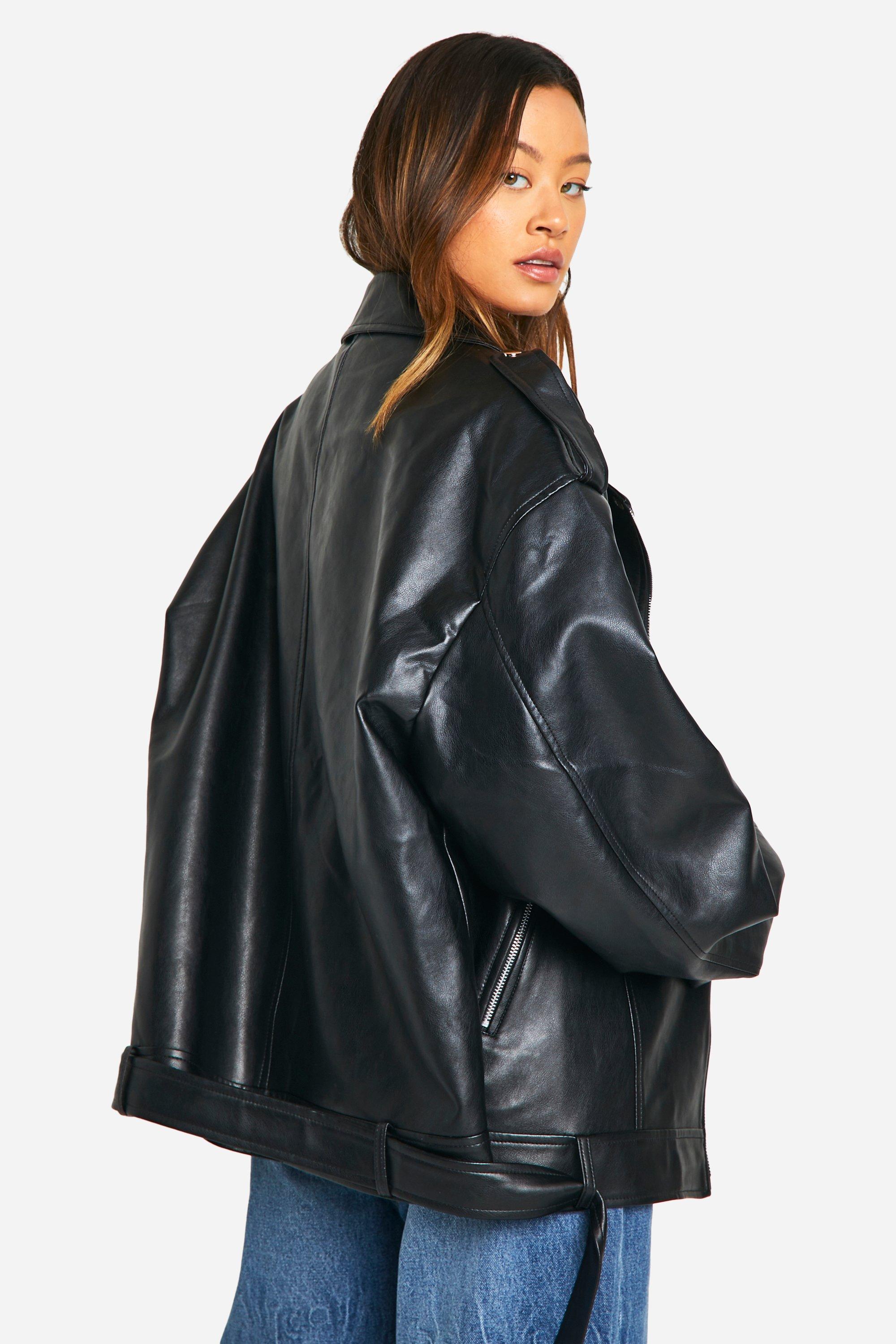 Tall Oversized Faux Leather Biker Jacket boohoo