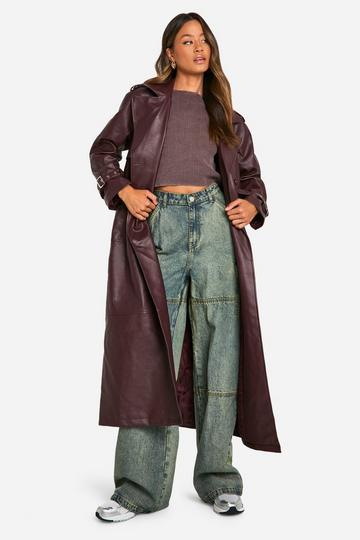 Tall Lange Nepleren Trenchcoat Met Dubbele Knopen wine