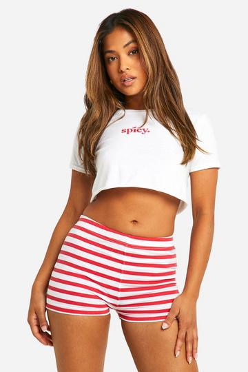 Petite Stripe Micro Shorts red