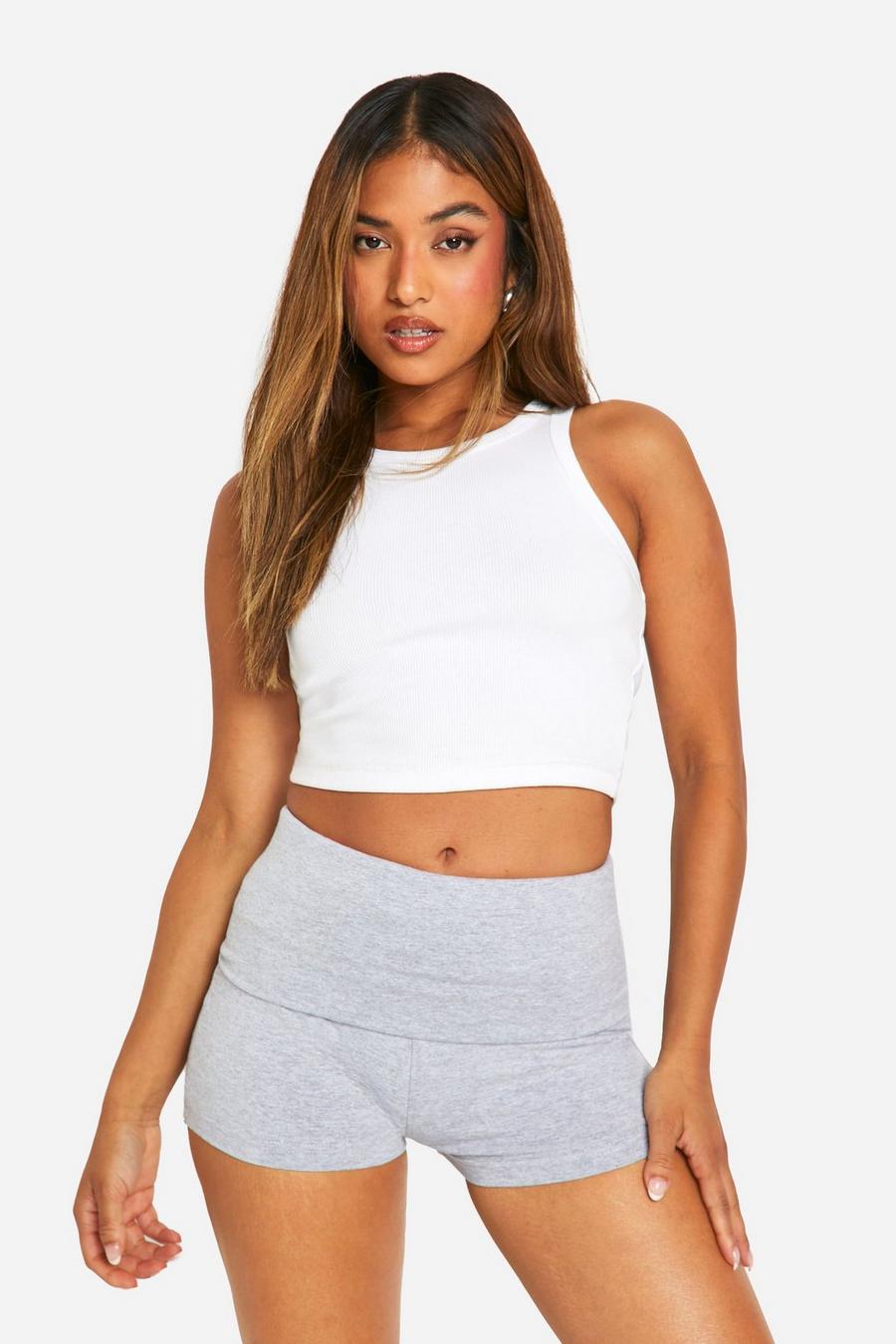 Grey Petite Jersey Foldover Micro Shorts image number 1