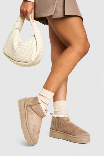 Platform Blanket Stitch Cozy Boots taupe