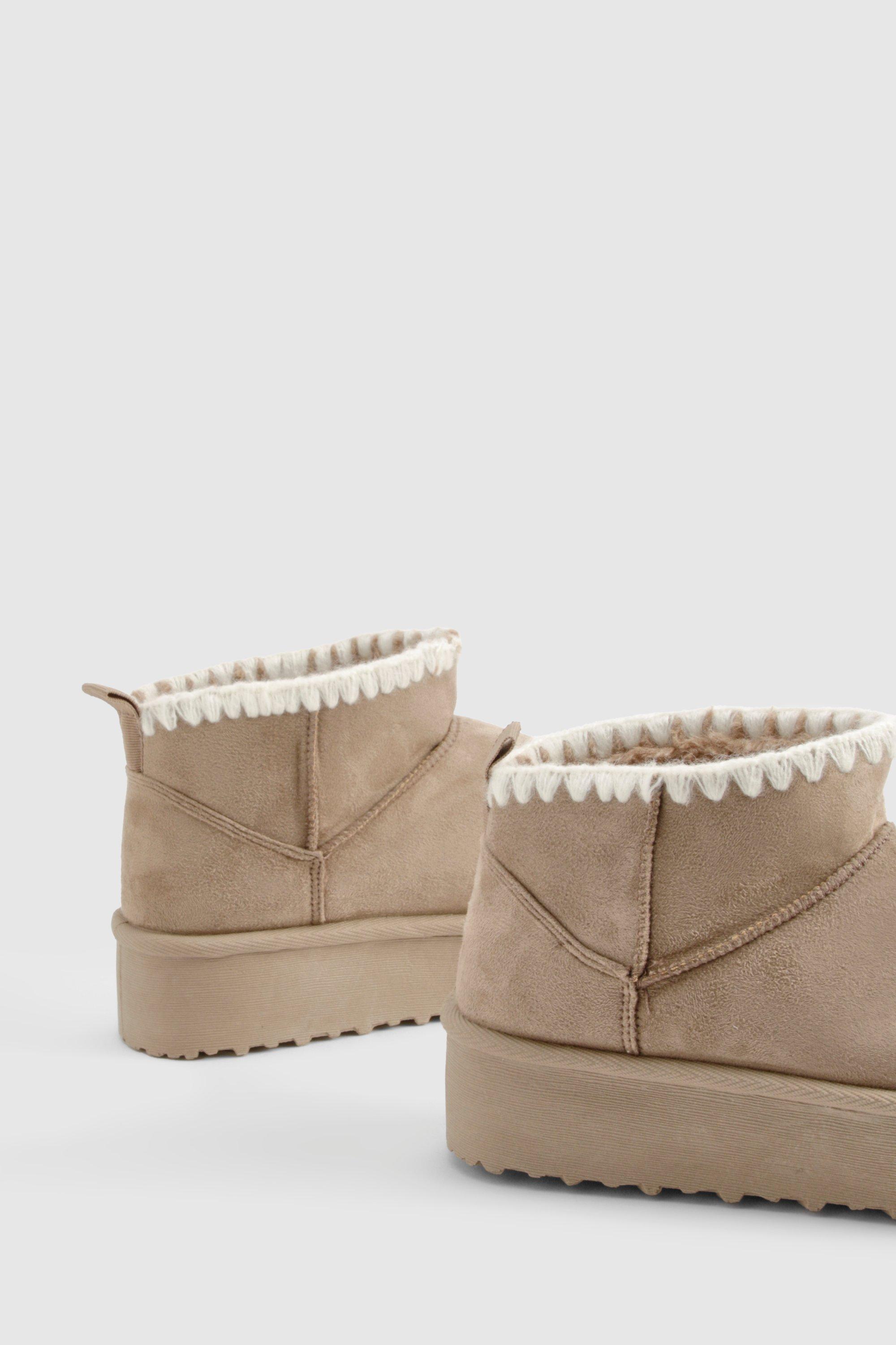 Platform Contrast Stitch Faux Fur Lined Boots