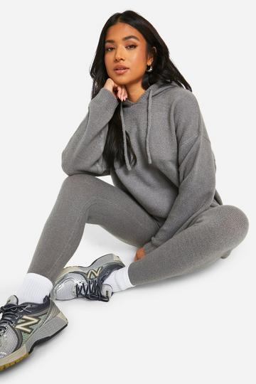 Petite Zachte Gebreide Hoodie En Broek Set charcoal