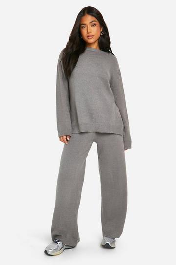 Petite Soft Knit Sweater And Flares Knitted Two-Piece charcoal