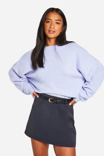 Blue Petite Soft Knit Crew Neck Longline Sweater