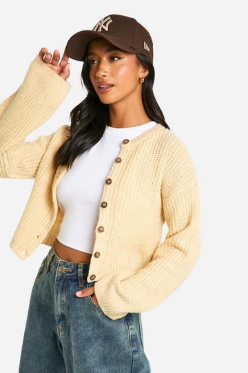 Petite Crew Neck Soft Knit Micro Cardigan stone