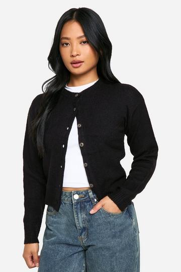 Petite Crew Neck Fine Gauge Micro Cardigan black