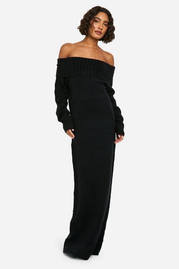 Tall Oversized Premium Maxi Trui Jurk Met Uitgesneden Hals black