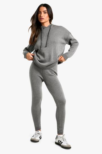 Petite Zachte Gebreide Hoodie En Broek Set grey