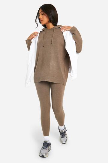 Petite Soft Knit Hoodie & Pants Two-Piece taupe